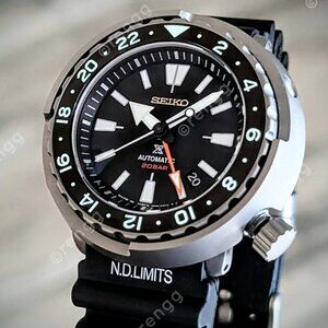 Automatic Titanium GMT Tuna Canned Diver Black Mod Watch 47mm Sapphire 24jewels